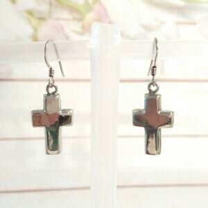 P 925 Sterling Silver Cross Dangle Drop Earrings Hook Signed Jewelry Lot